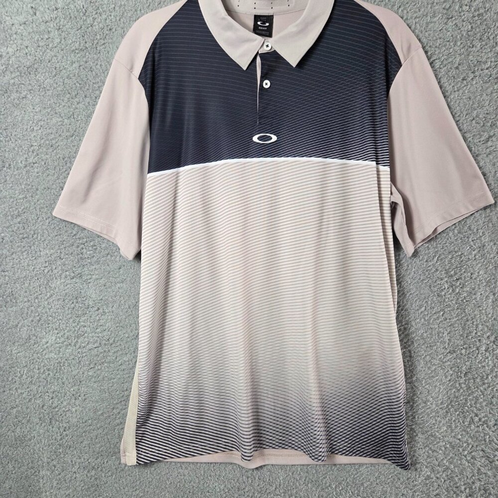 Oakley Mens Gradient Striped Polo Shirt L‎ Tan Black White Golf Activewear Logo